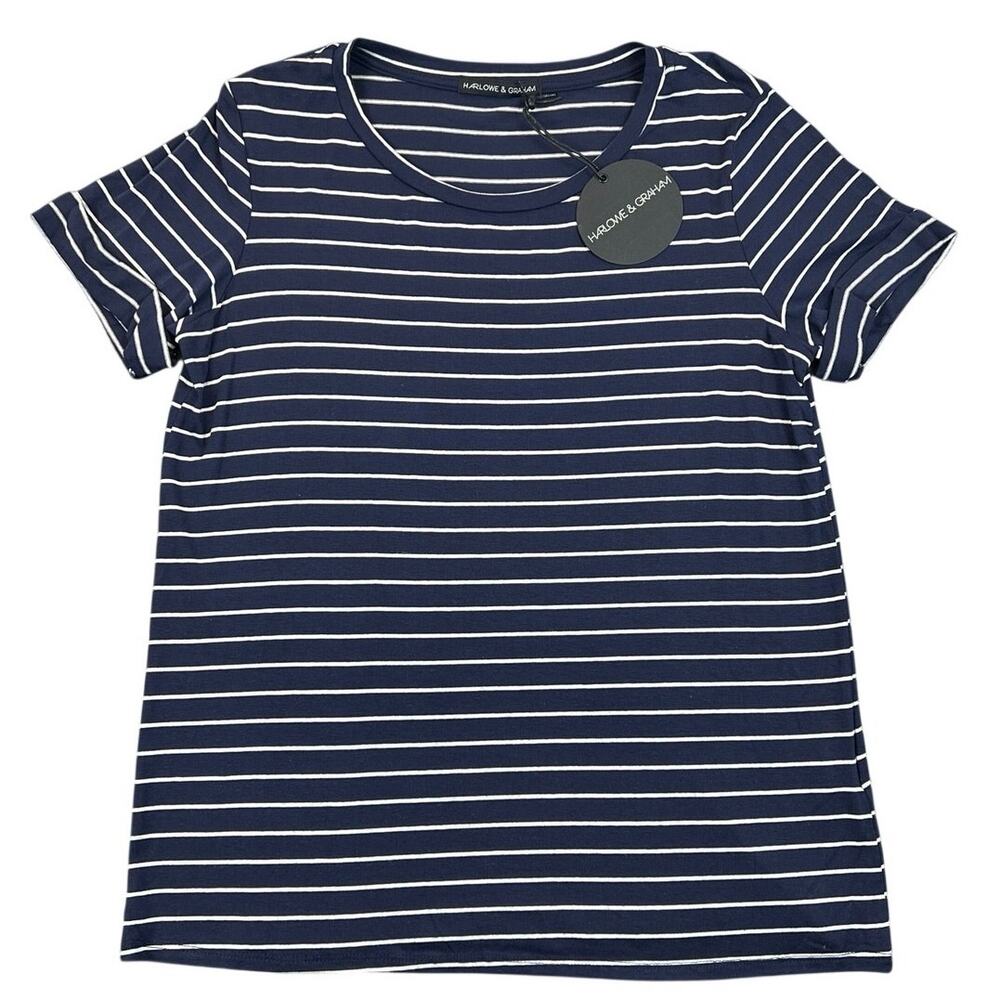 NWT Harlowe & Graham Navy White Striped Tunic Tee Short Sleeve T-Shirt Women’s M